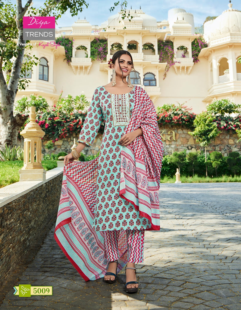 Diya Trendz Odhani Vol 5 Cotton Print Straight Kurti With Pant Dupatta