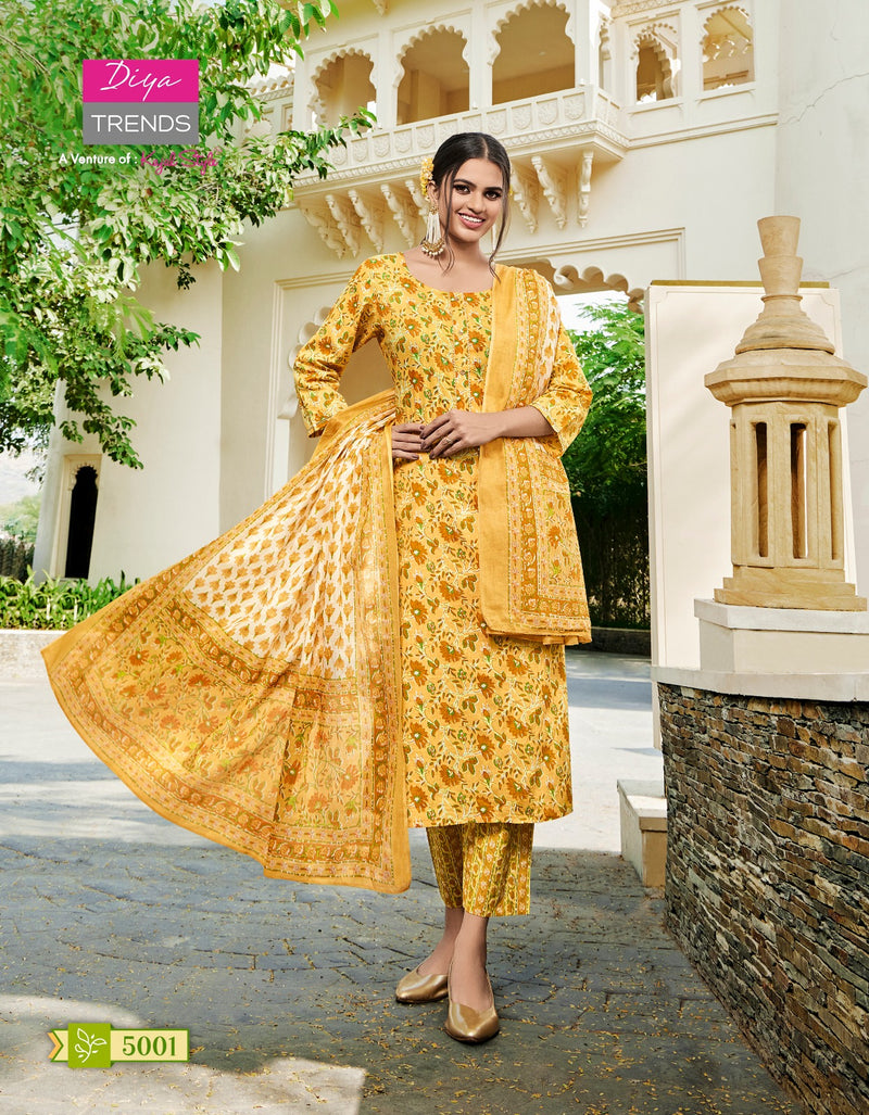 Diya Trendz Odhani Vol 5 Cotton Print Straight Kurti With Pant Dupatta