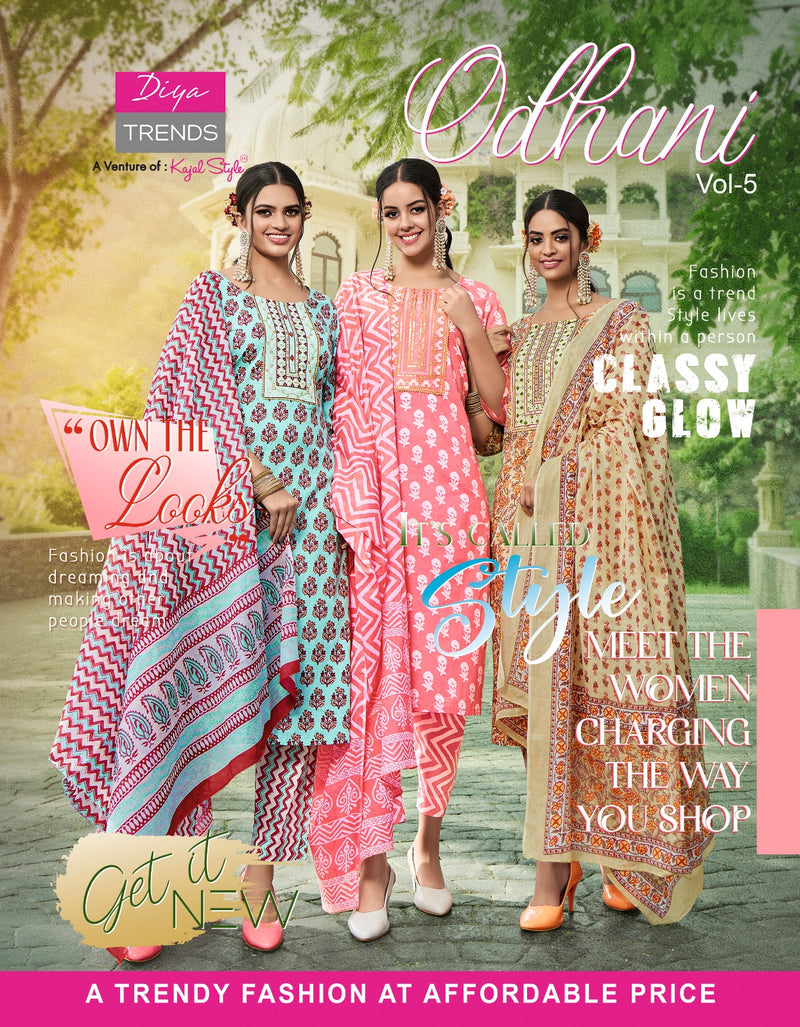 Diya Trendz Odhani Vol 5 Cotton Print Straight Kurti With Pant Dupatta