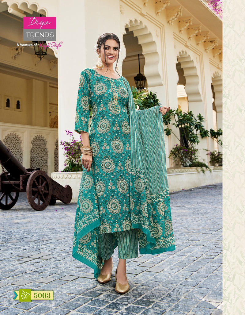 Diya Trendz Odhani Vol 5 Cotton Print Straight Kurti With Pant Dupatta