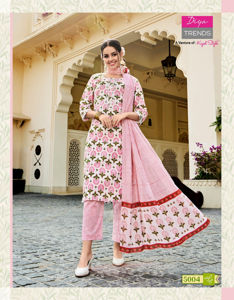 Diya Trendz Odhani Vol 5 Cotton Print Straight Kurti With Pant Dupatta