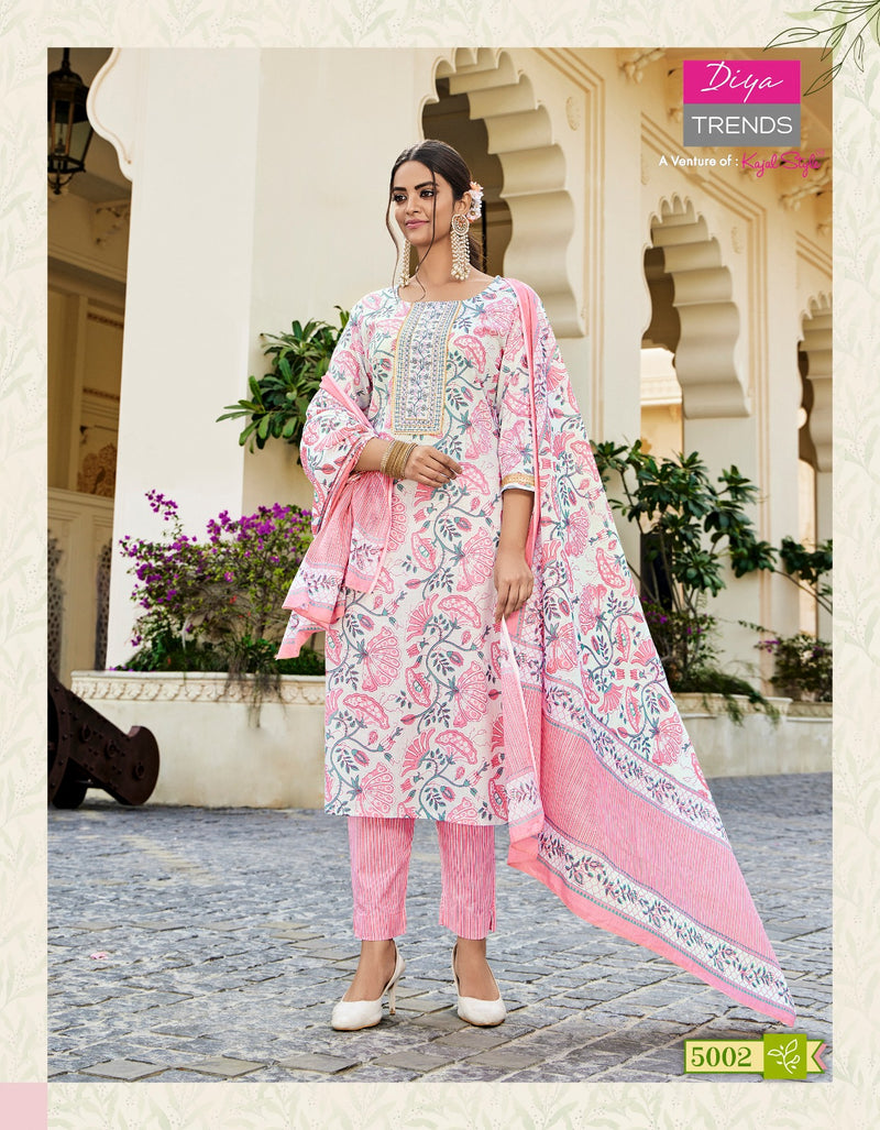 Diya Trendz Odhani Vol 5 Cotton Print Straight Kurti With Pant Dupatta