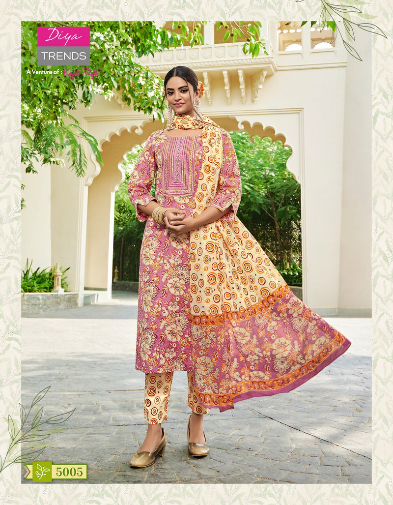 Diya Trendz Odhani Vol 5 Cotton Print Straight Kurti With Pant Dupatta
