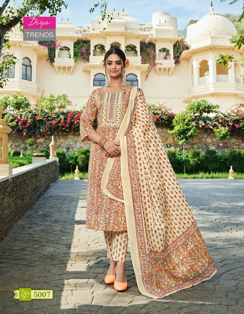 Diya Trendz Odhani Vol 5 Cotton Print Straight Kurti With Pant Dupatta