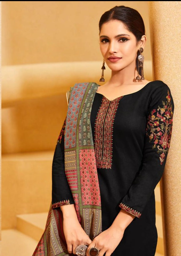 Mumtaz Arts Ehsaas Jam Satin Embroidered Party Wear Salwar Suits