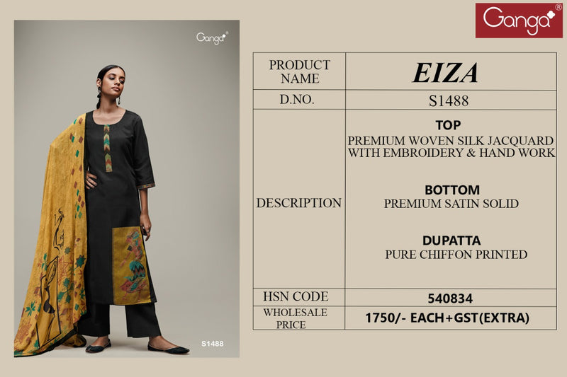 Ganga Eiza 1488 Silk Jacquard With Heavy Beautiful Work Stylish Designer Casual Look Salwar Kameez