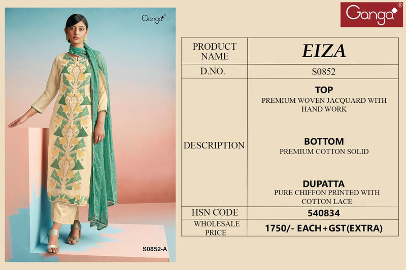 Ganga Eiza Woven Jacquard With Hand Work Designer Party Wear Salwar Suits
