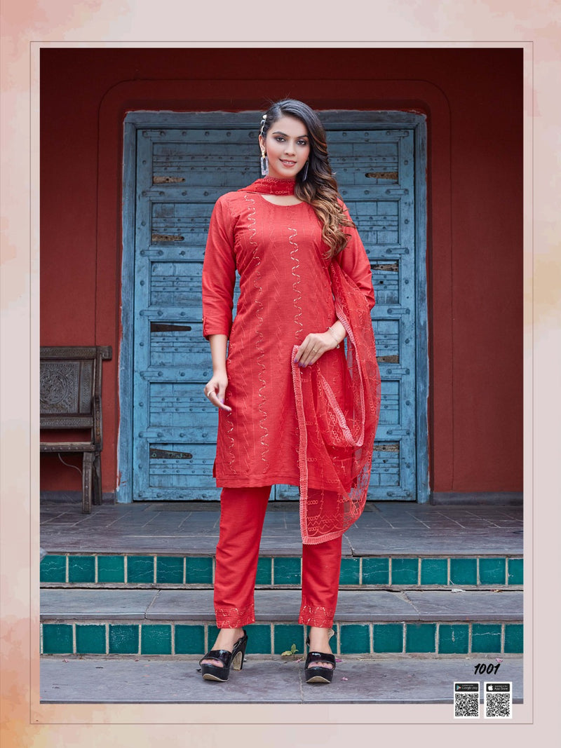 Smylee Fashion Ekta Rayon Fancy Designer Embroidered Kurtis With Pant Style  Bottom & Dupatta