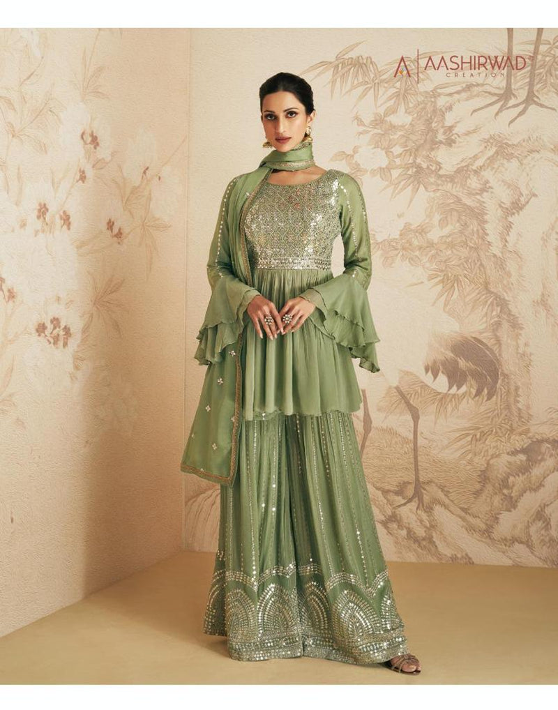 Aashirwad Creation Elan Georgette With Heavy Embroidery Work Stylish Designer Wedding Wear Long Kurti