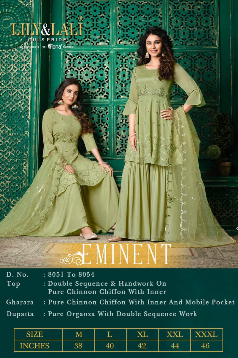 Lily And Lali Eminent Double Sequence Handwork Wedding Wear Kurtis With Bottom & Dupatta