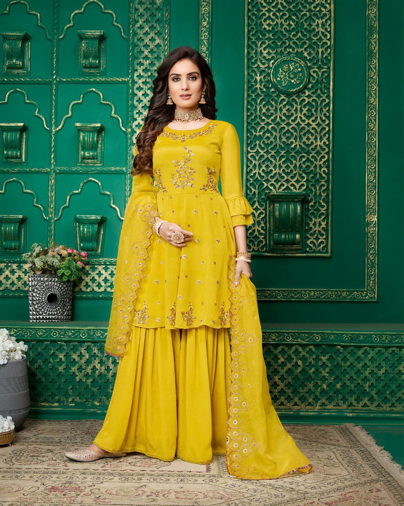 Lily And Lali Eminent Double Sequence Handwork Wedding Wear Kurtis With Bottom & Dupatta