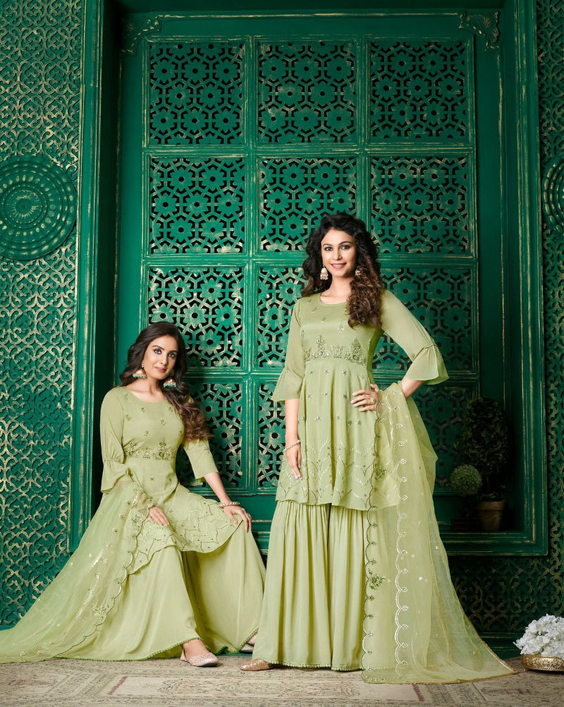Lily And Lali Eminent Double Sequence Handwork Wedding Wear Kurtis With Bottom & Dupatta