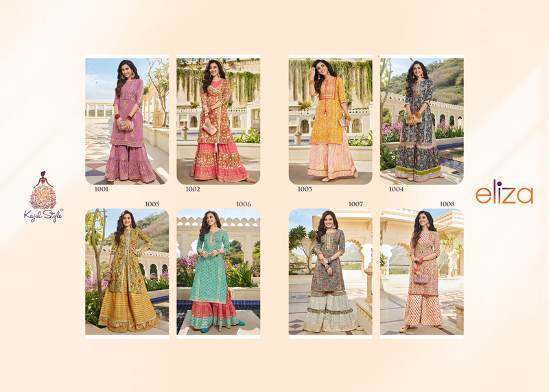 Kajal Style Eliza Vol 1 Cotton Embroidered Party Wear  Kurtis With Sharara Bottom