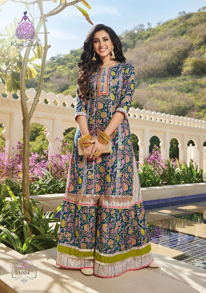 Kajal Style Eliza Vol 1 Cotton Embroidered Party Wear  Kurtis With Sharara Bottom