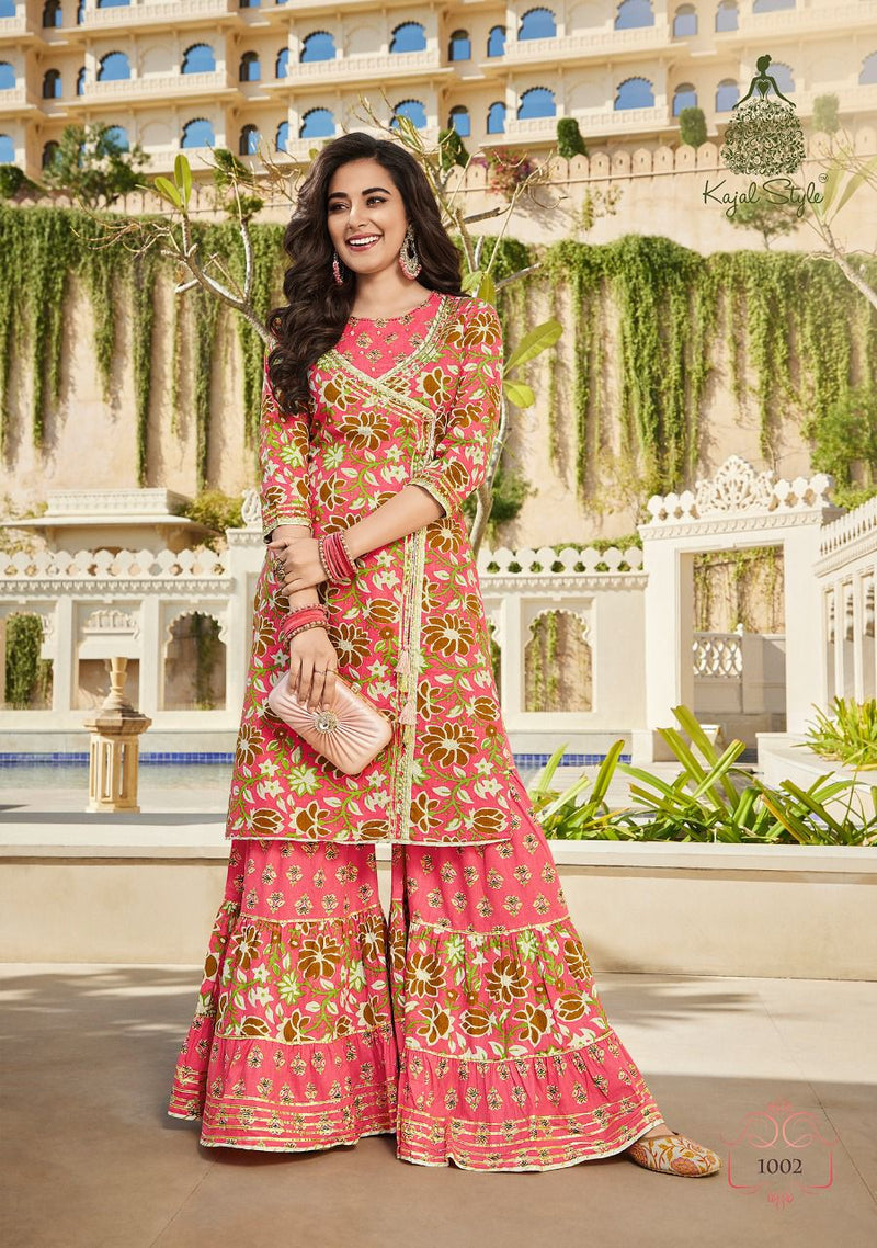 Kajal Style Eliza Vol 1 Cotton Embroidered Party Wear  Kurtis With Sharara Bottom