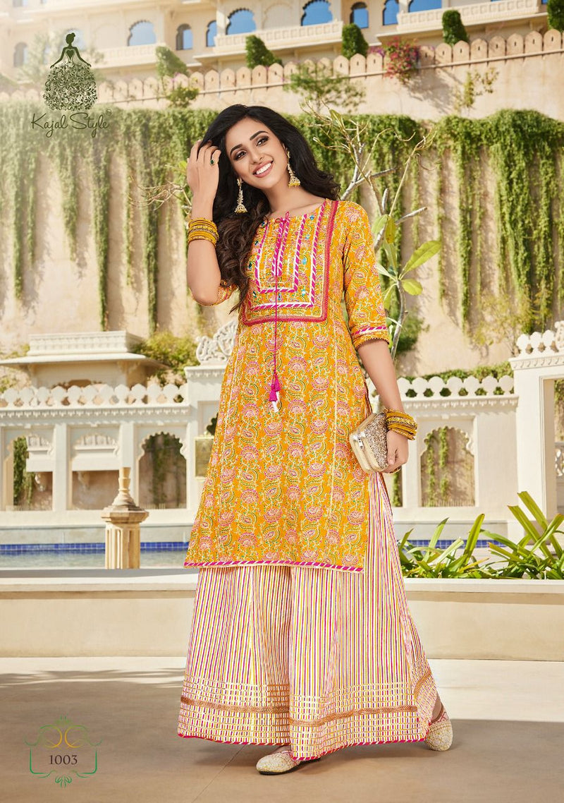 Kajal Style Eliza Vol 1 Cotton Embroidered Party Wear  Kurtis With Sharara Bottom