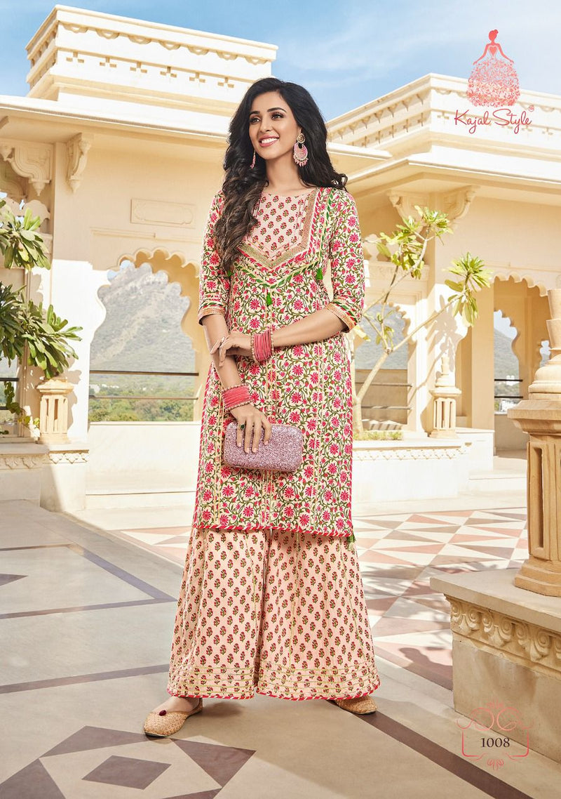 Kajal Style Eliza Vol 1 Cotton Embroidered Party Wear  Kurtis With Sharara Bottom