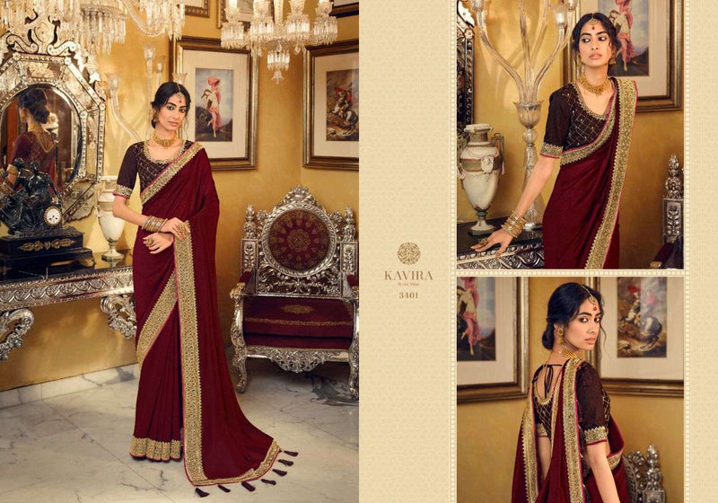 Kaveri Evergreens Heavy  Vichitra Silk Fancy Blue  Beautiful Party Wear Sarees