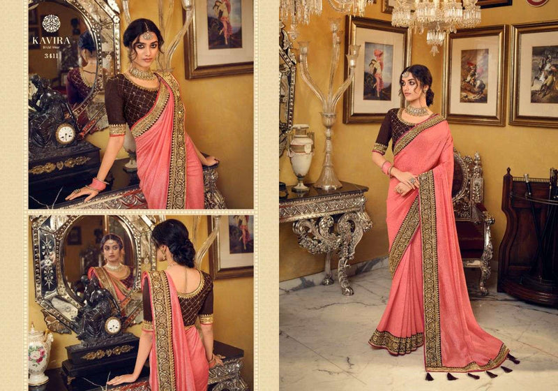 Kaveri Evergreens Heavy  Vichitra Silk Fancy Blue  Beautiful Party Wear Sarees