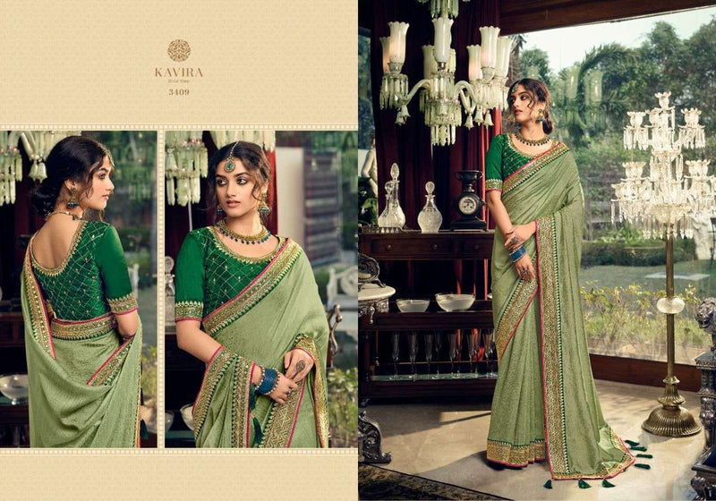 Kaveri Evergreens Heavy  Vichitra Silk Fancy Blue  Beautiful Party Wear Sarees