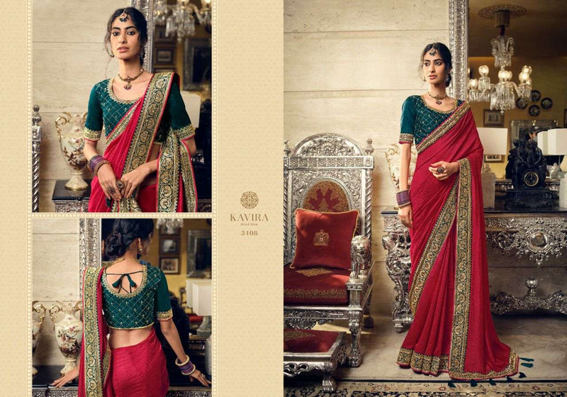 Kaveri Evergreens Heavy  Vichitra Silk Fancy Blue  Beautiful Party Wear Sarees