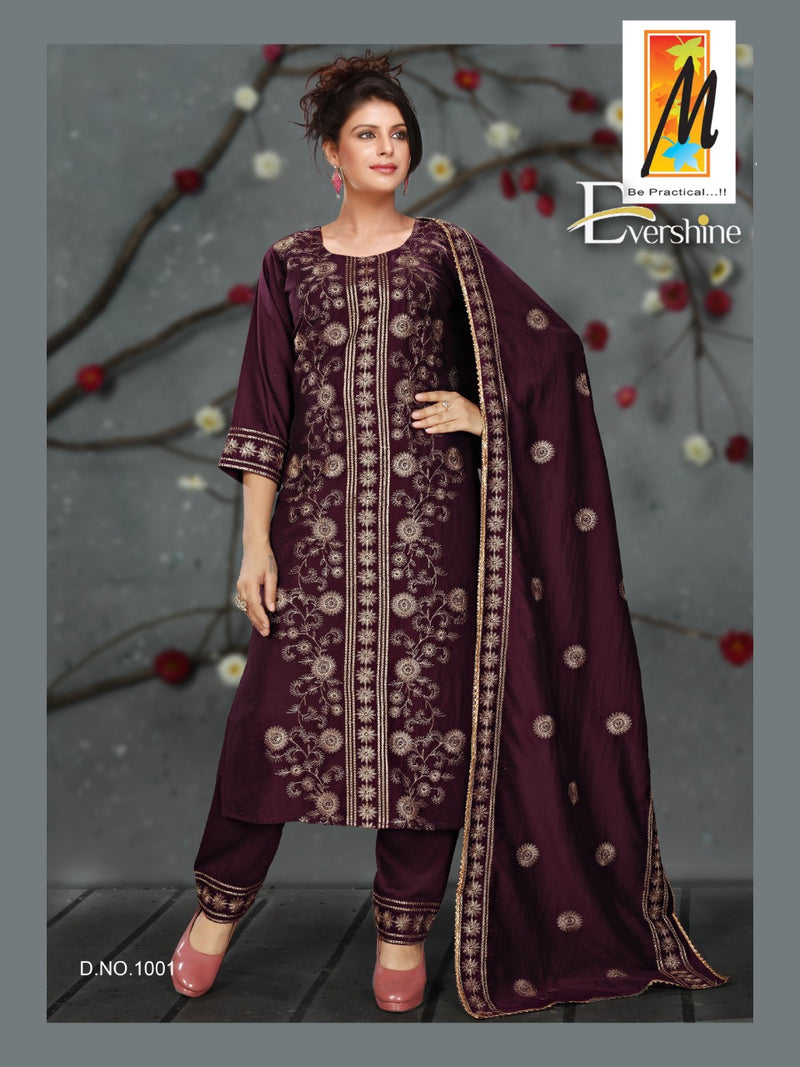 Master Evershine Chanderi Party Wear Ready Made  Salwar Suits