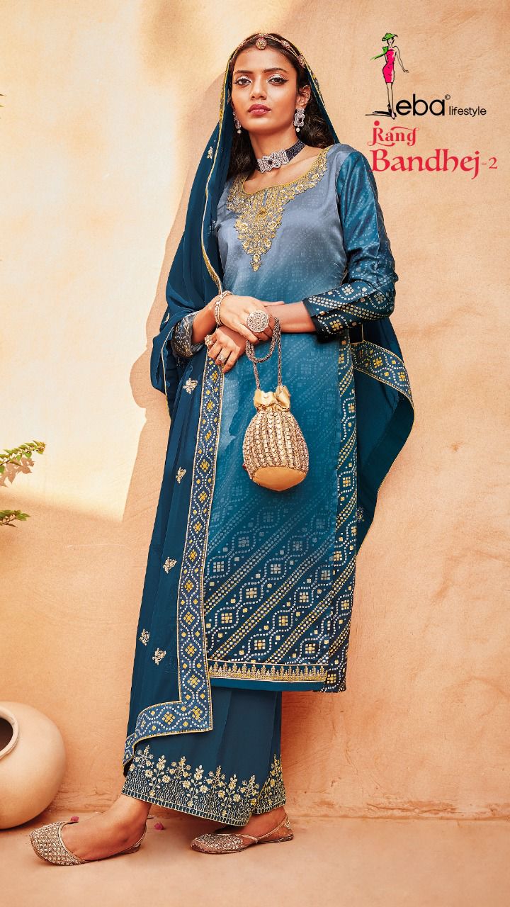 Eba Lifestyle Rang Bandhej Vol 2 Heavy Satin Digital Print With Embroidery Work Salwar Kameez