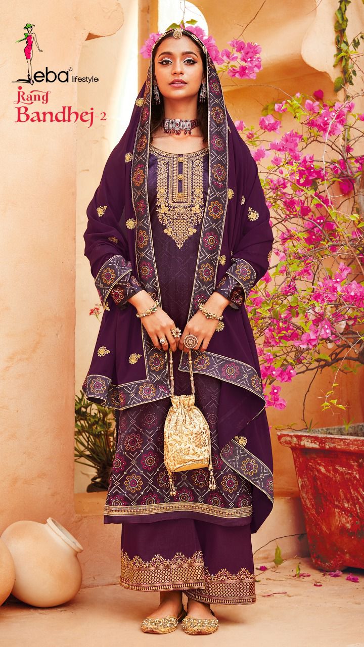 Eba Lifestyle Rang Bandhej Vol 2 Heavy Satin Digital Print With Embroidery Work Salwar Kameez