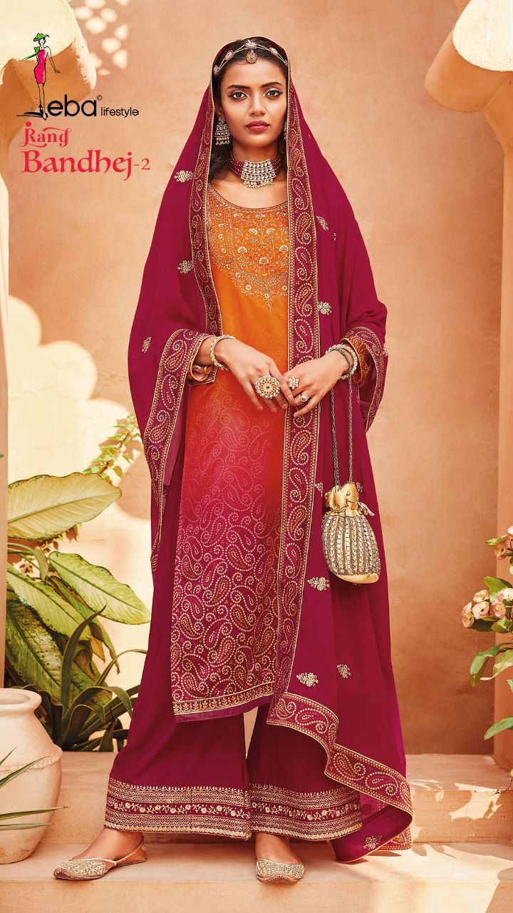 Eba Lifestyle Rang Bandhej Vol 2 Heavy Satin Digital Print With Embroidery Work Salwar Kameez