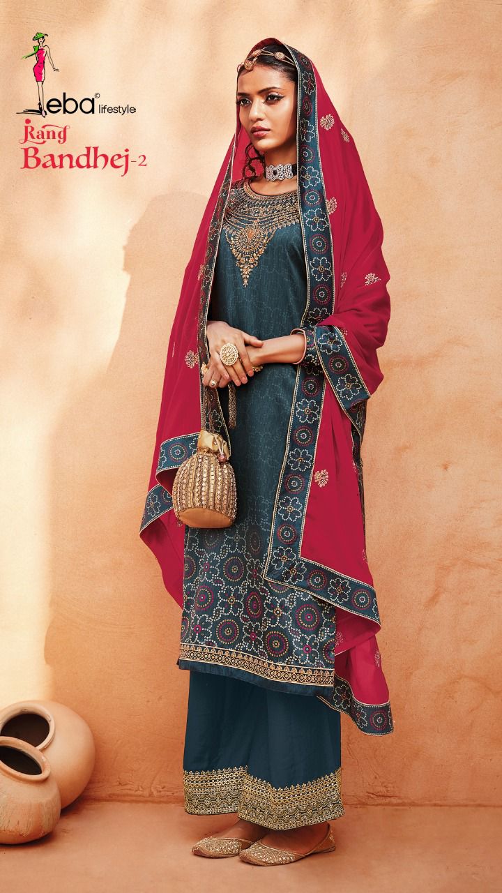 Eba Lifestyle Rang Bandhej Vol 2 Heavy Satin Digital Print With Embroidery Work Salwar Kameez