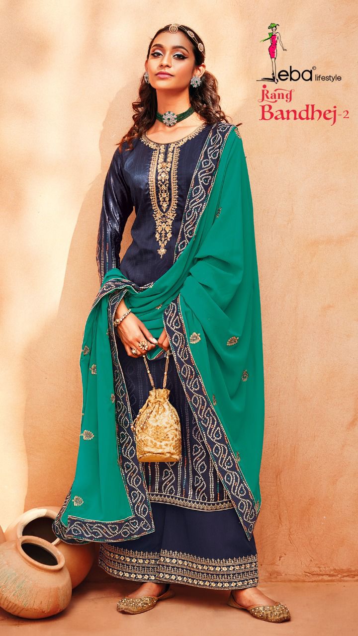 Eba Lifestyle Rang Bandhej Vol 2 Heavy Satin Digital Print With Embroidery Work Salwar Kameez