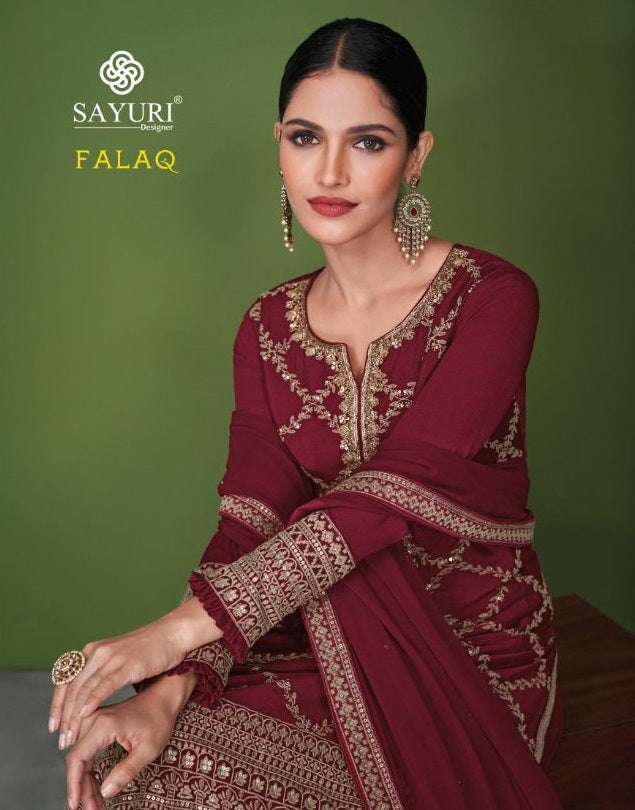 Sayuri Designer Falaq Real Georgette Heavy Designer Party Wear Kurtis With Plazo & Dupatta