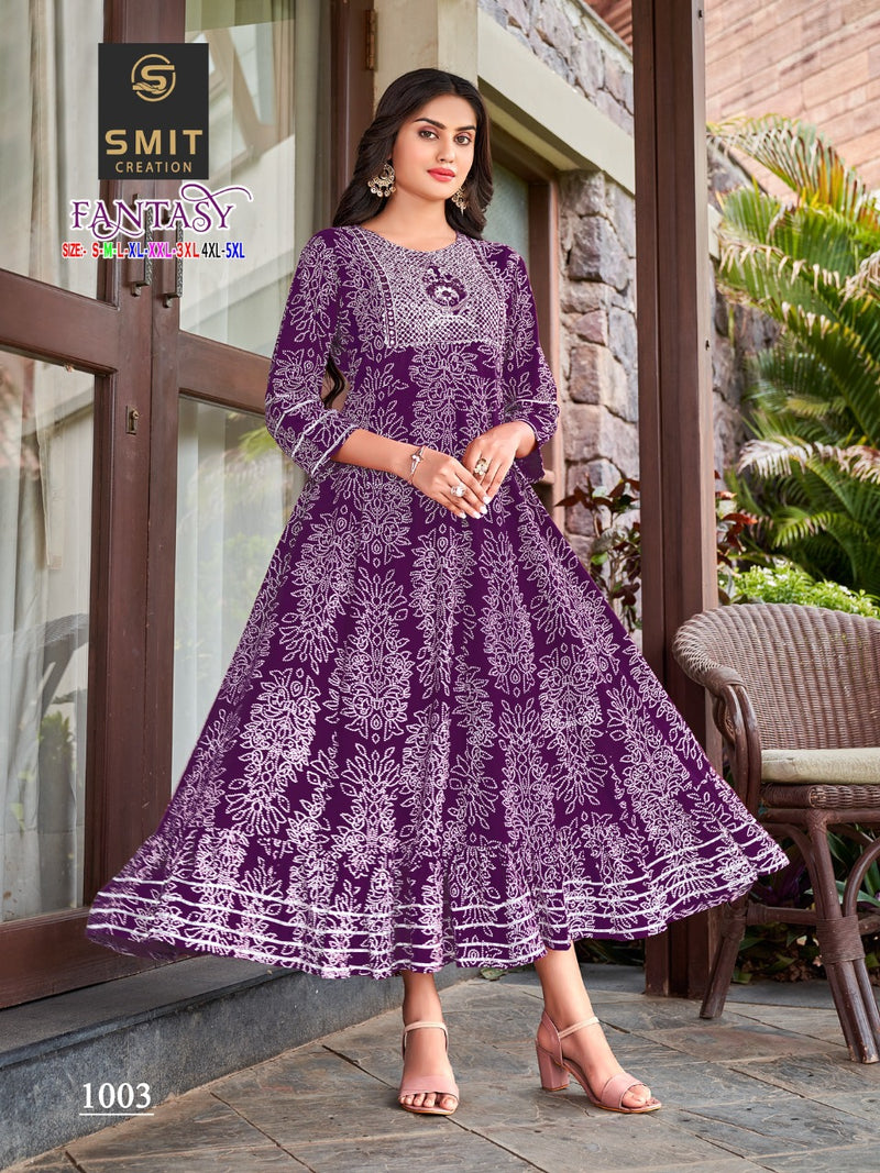 Poonam Fantasy Rayon With Printed Work Stylish Designer Casual Look Fancy Kurti