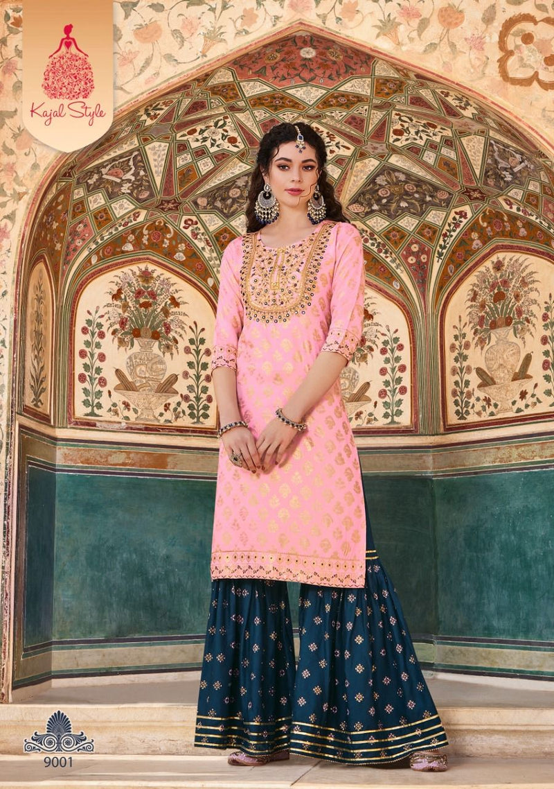Kajal Style Fashion Label Vol 9 Fancy Stylish  Rayon Party Wear Kurtis With Sharara Style Bottom