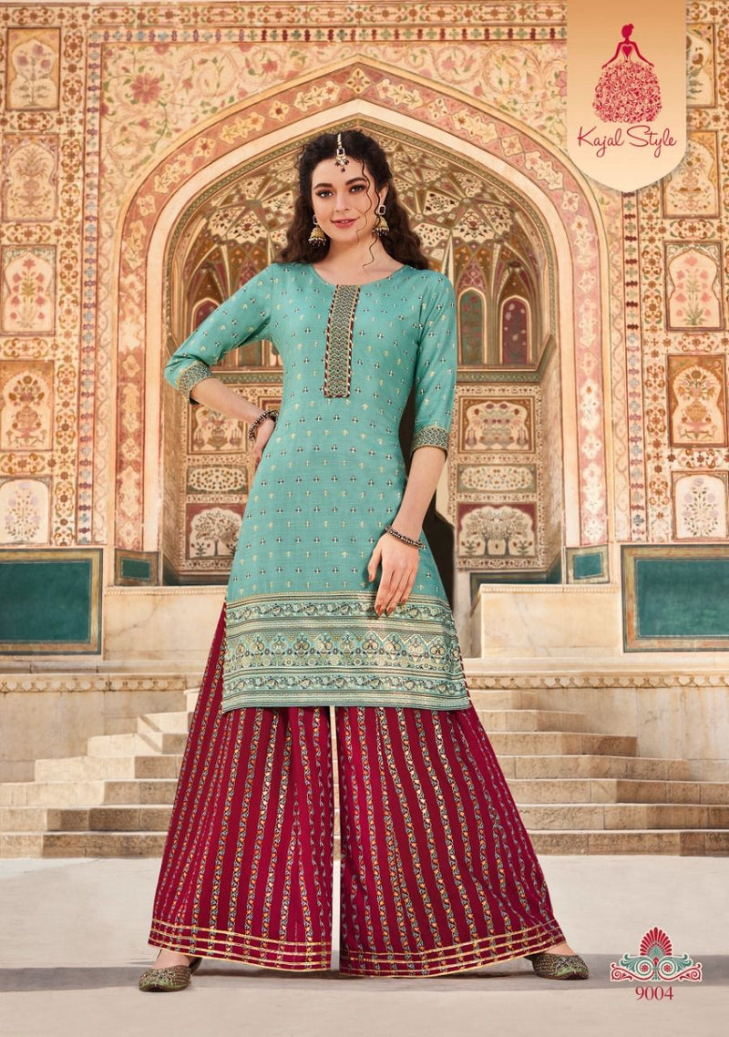Kajal Style Fashion Label Vol 9 Fancy Stylish  Rayon Party Wear Kurtis With Sharara Style Bottom