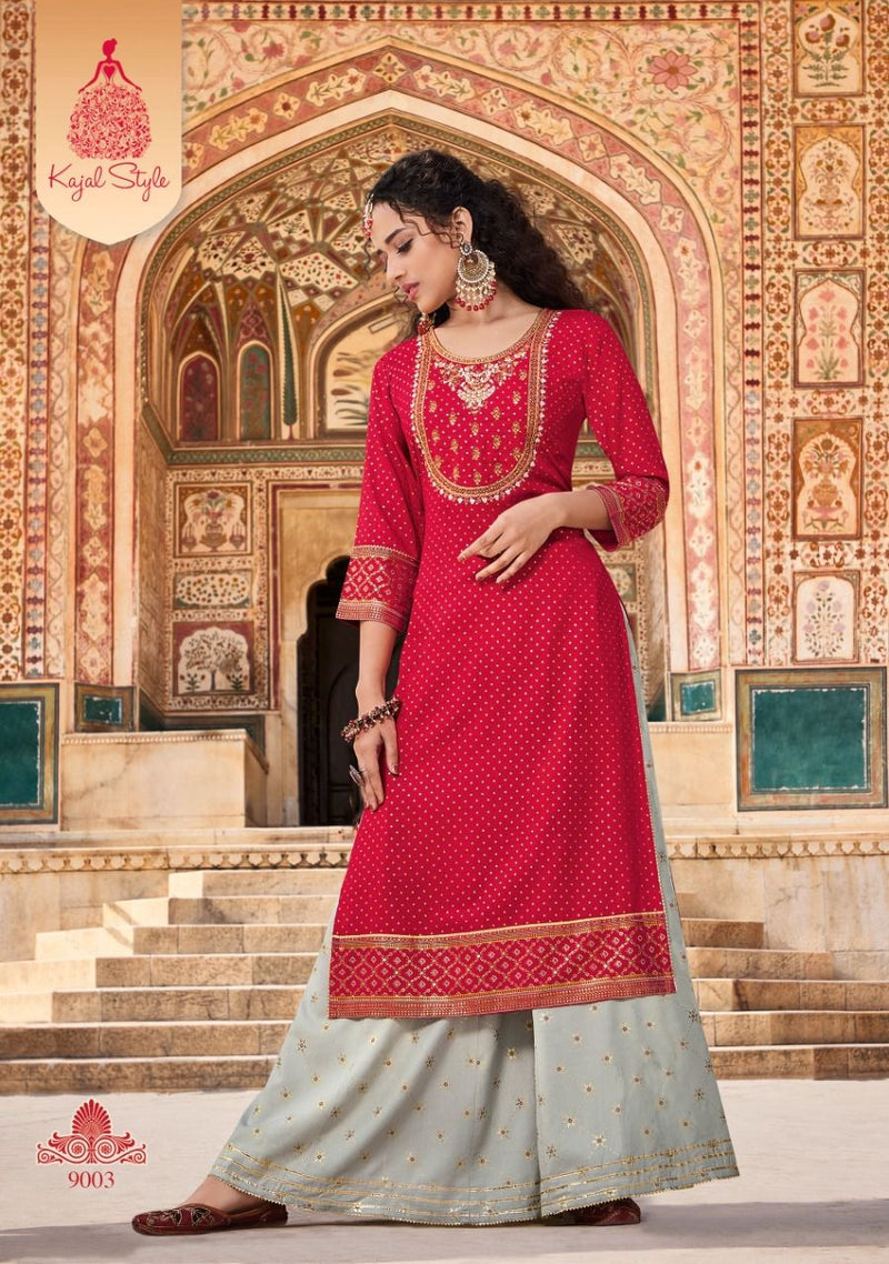 Kajal Style Fashion Label Vol 9 Fancy Stylish  Rayon Party Wear Kurtis With Sharara Style Bottom