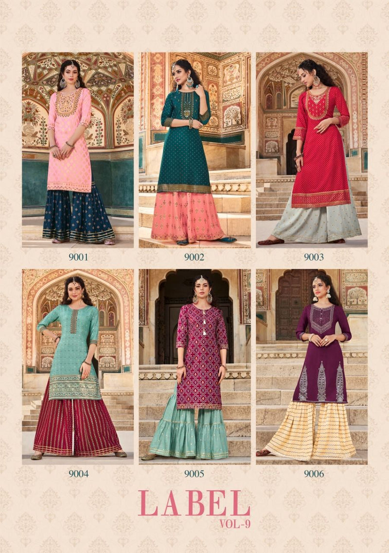Kajal Style Fashion Label Vol 9 Fancy Stylish  Rayon Party Wear Kurtis With Sharara Style Bottom