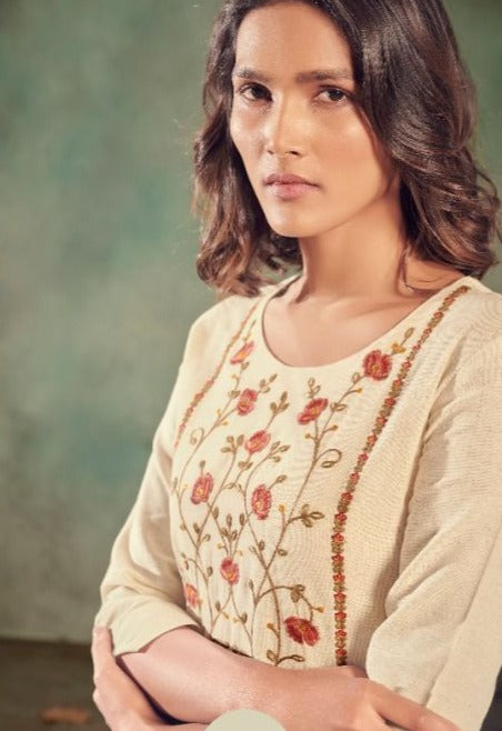 Vink Feathers Linen Cotton Fancy Kurtis With Bottom