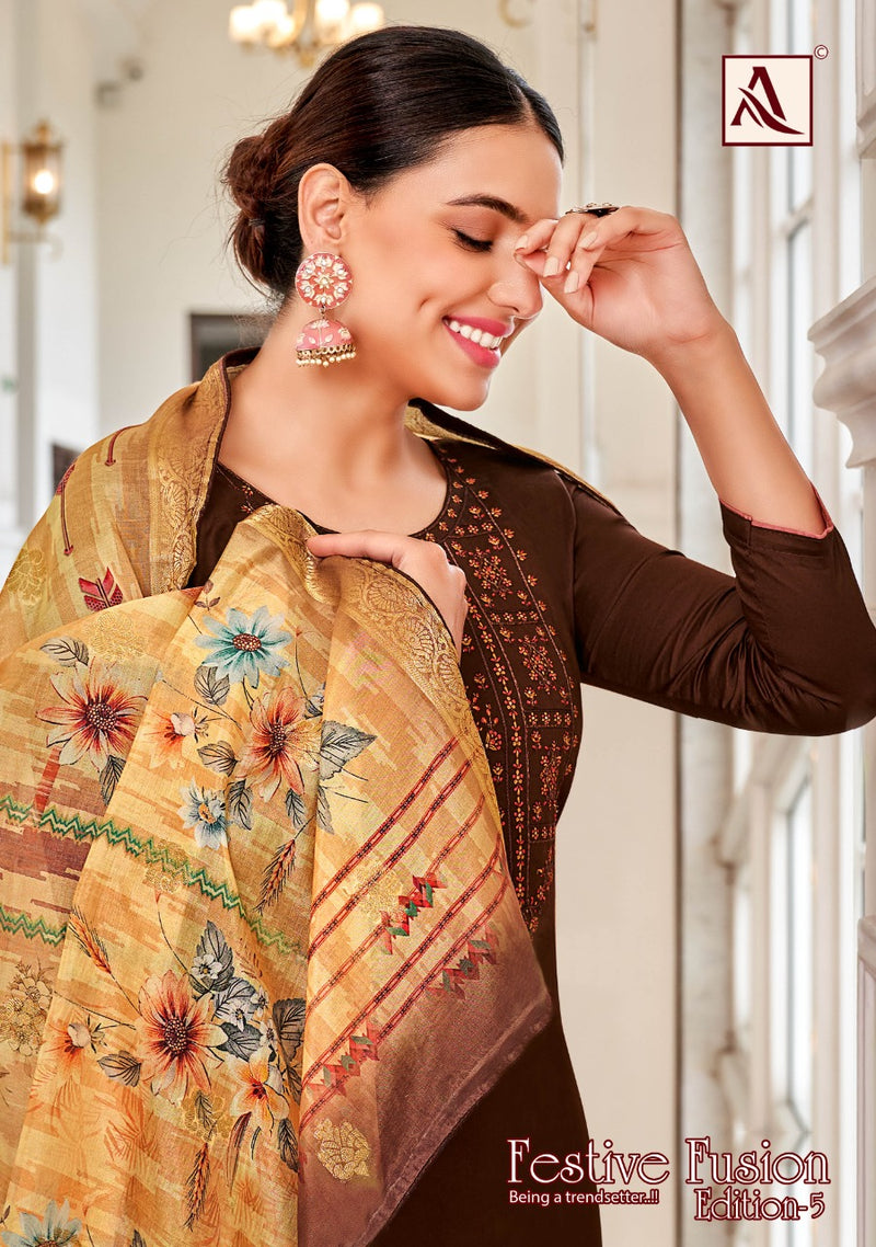 Alok Suit Festive Funsion Vol 5 Jam Cotton With Embroidery Work Stylish Designer Fancy Salwar Suit