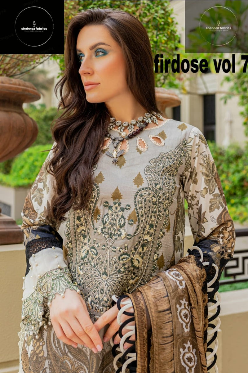Shrhnaz Fabs Firdose Vol 7 Cotton Printed With Fancy Embroidery Work Stylish Designer Pakistani Salwar Kameez