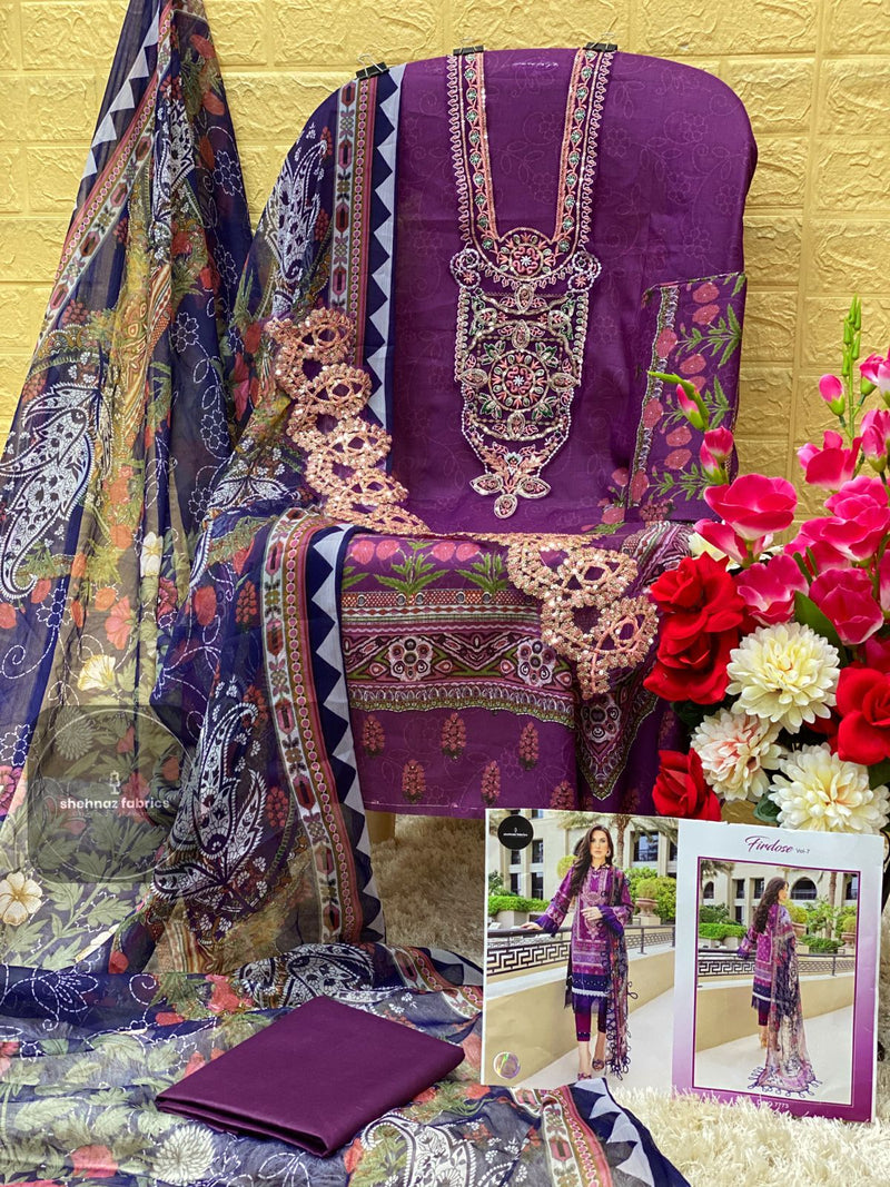 Shrhnaz Fabs Firdose Vol 7 Cotton Printed With Fancy Embroidery Work Stylish Designer Pakistani Salwar Kameez