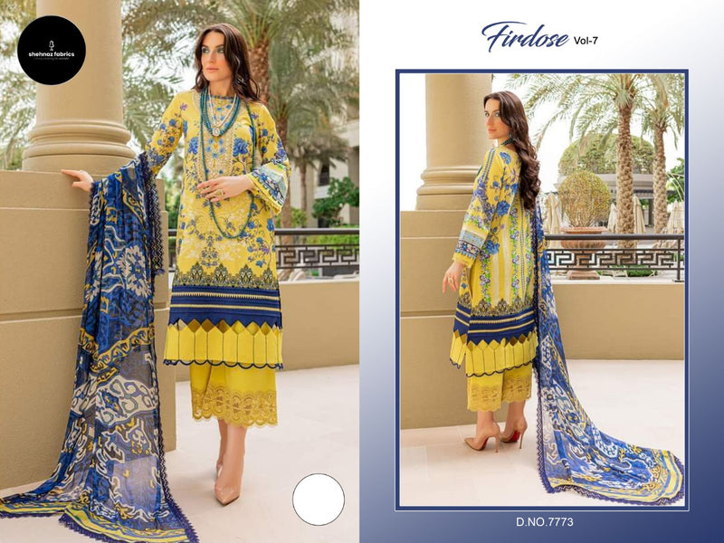 Shrhnaz Fabs Firdose Vol 7 Cotton Printed With Fancy Embroidery Work Stylish Designer Pakistani Salwar Kameez