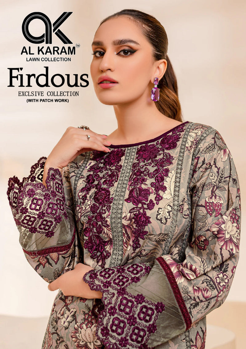 Al Karam Firdous Exclusive Collection Vol 1 Soft Cotton Print Exclusive Embroidery Work Fancy Designer Wear Salwar Suit