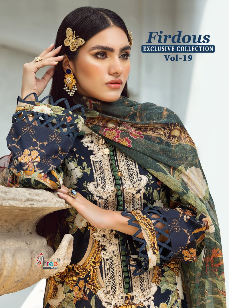 Shree Fabs Firdous Exclusive Collection Vol 19 Cotton Embroidered Pakistani Style Party Wear Salwar Suits