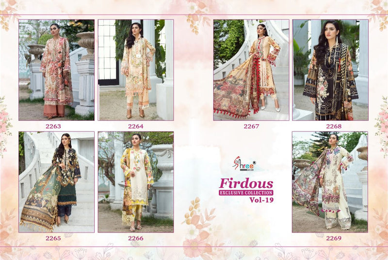 Shree Fabs Firdous Exclusive Collection Vol 19 Cotton Embroidered Pakistani Style Party Wear Salwar Suits