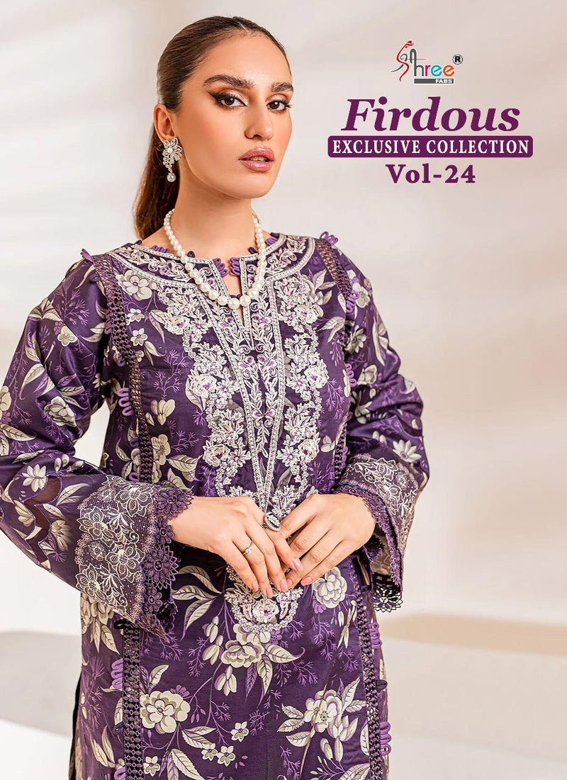 Shree Fabs Firdous Exclusive Collection Vol 24 Pure Cotton With Heavy Embroidery Work Pakistani Salwar Kameez