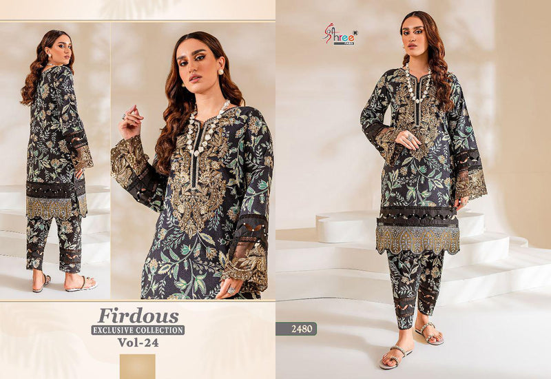 Shree Fabs Firdous Exclusive Collection Vol 24 Pure Cotton With Heavy Embroidery Work Pakistani Salwar Kameez