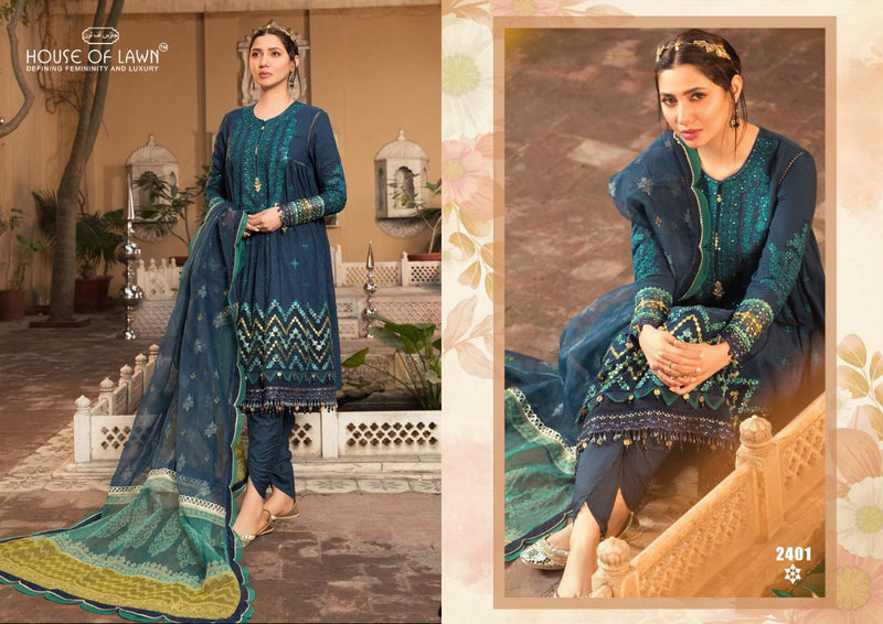 House Of Lawn Firdous Remix Pure  Cotton Heavy Embroidered Pakistani Style Party Wear Salwar Suits