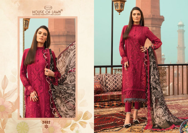 House Of Lawn Firdous Remix Pure  Cotton Heavy Embroidered Pakistani Style Party Wear Salwar Suits