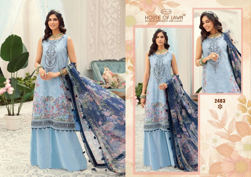 House Of Lawn Firdous Remix Pure  Cotton Heavy Embroidered Pakistani Style Party Wear Salwar Suits